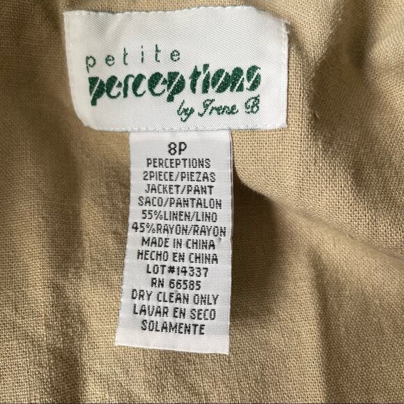 Vintage 1990s Petite Perceptions Short Sleeve Blazer Linen Blend Tan 8 Petite - Picture 6 of 7